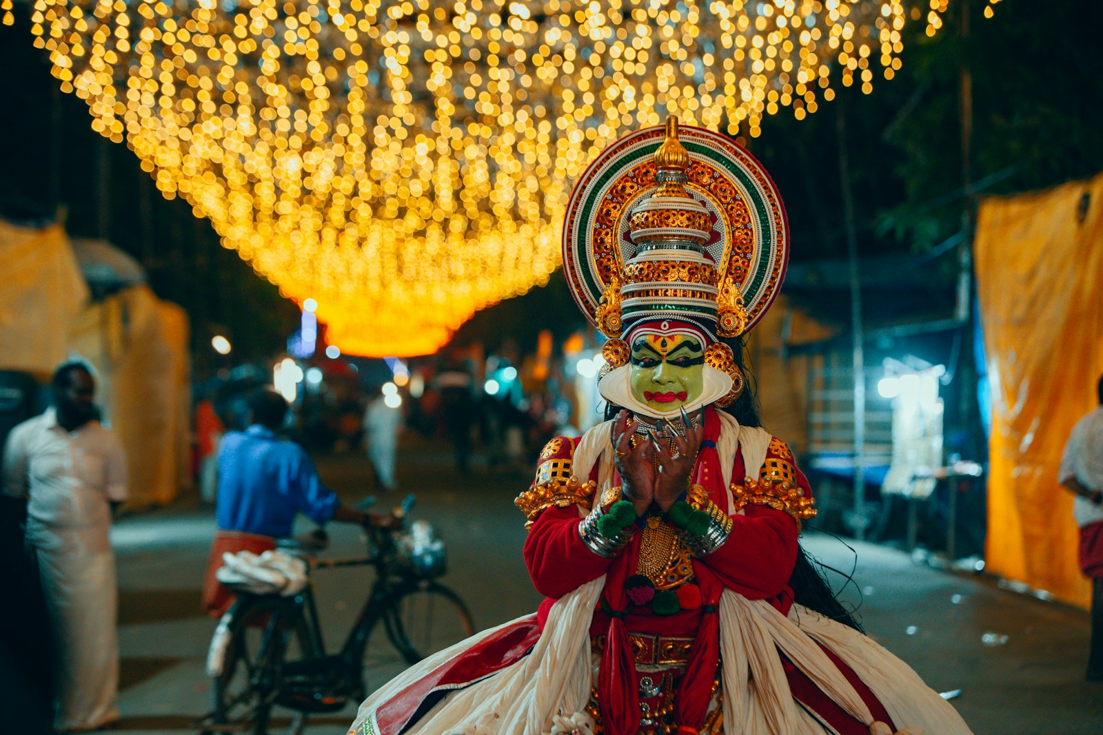 a person dressed in a costume and headdress