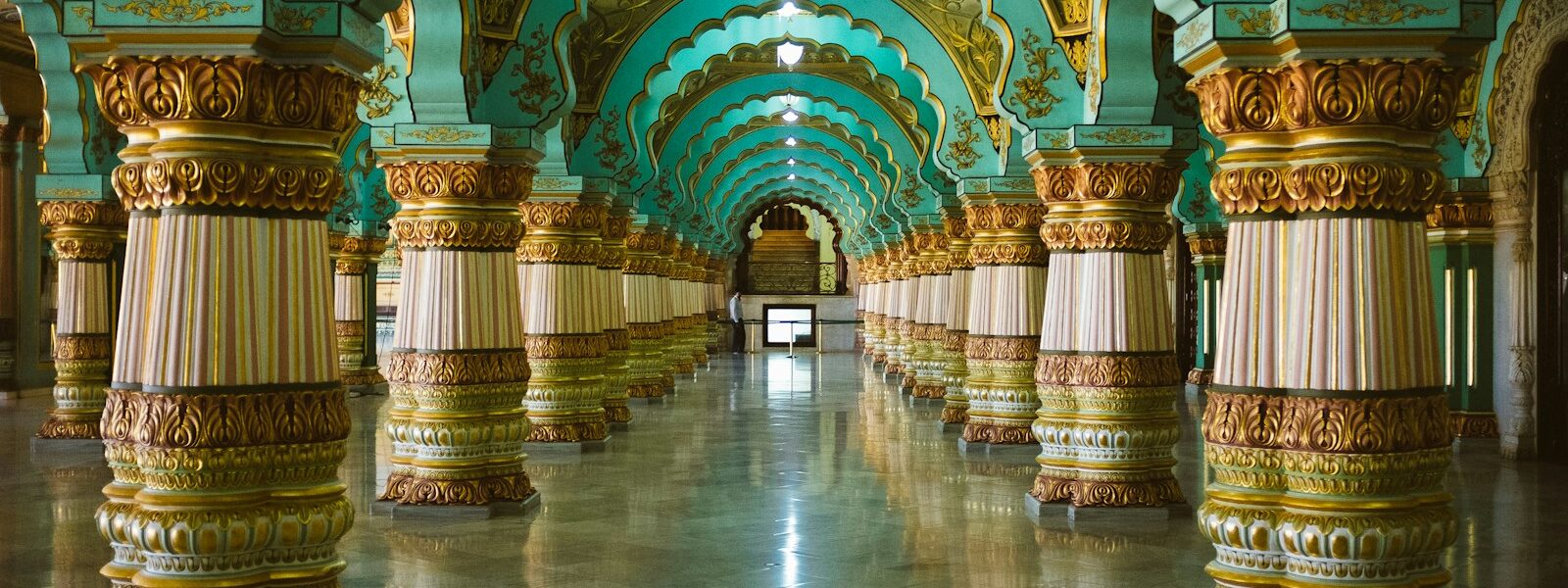 teal and gold floral dome pillar interior